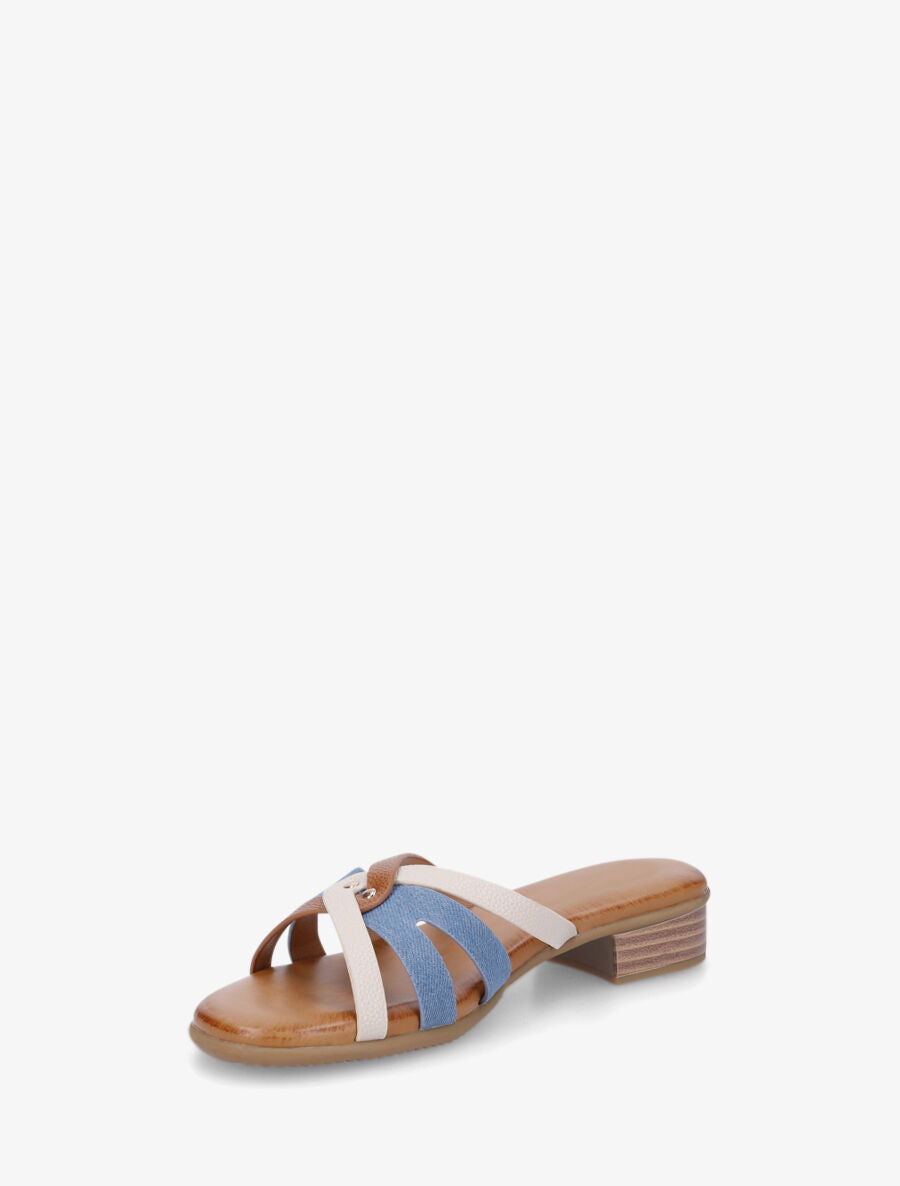 Mules plates torsadées en simili et tissu - Bleu denim - 3