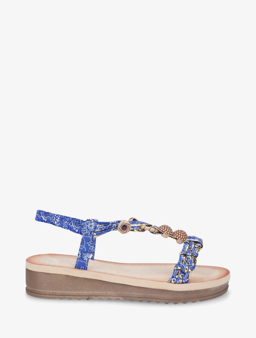Nu-pieds imprimé graphique et perles - Bleu électrique - 5