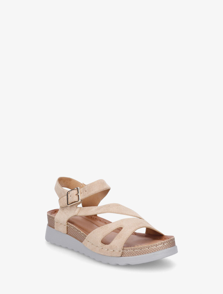 Sandales en suédine à semelle compensée - Beige - 2
