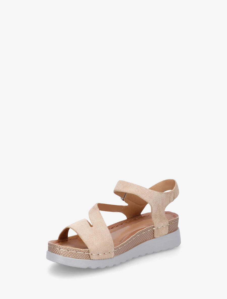 Sandales en suédine à semelle compensée - Beige - 3