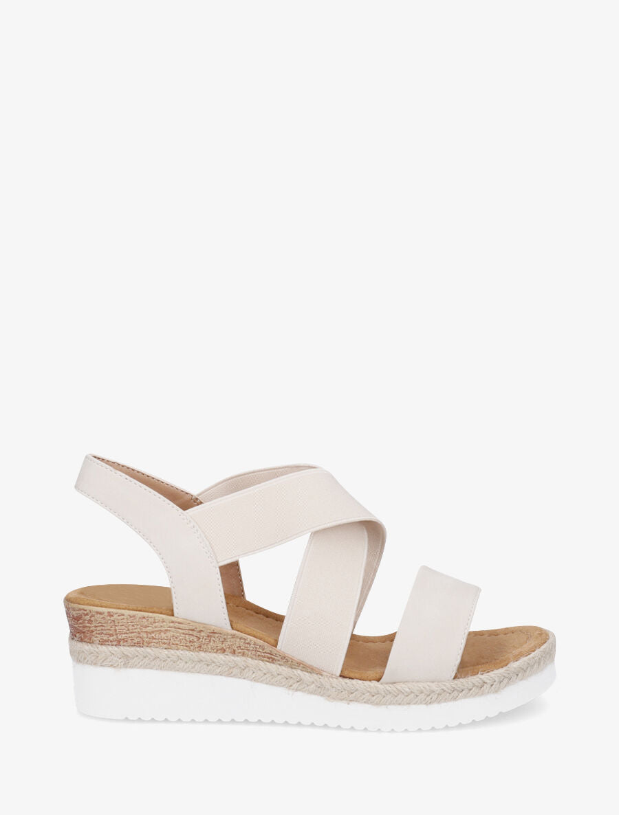 Sandales compensées à élastiques - Beige - 1