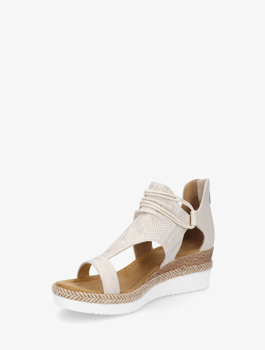 Sandales compensées à liens décoratifs - Beige - 3
