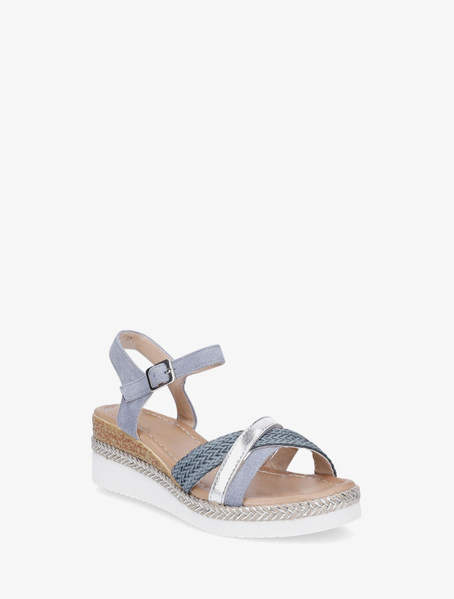 Sandales compensées à brides tressées et irisées - Bleu - 2