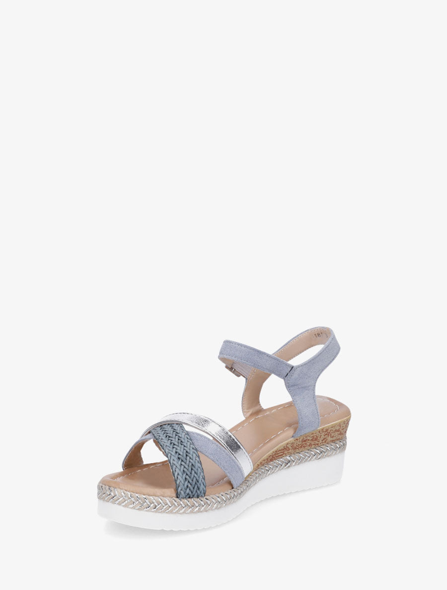 Sandales compensées à brides tressées et irisées - Bleu - 3