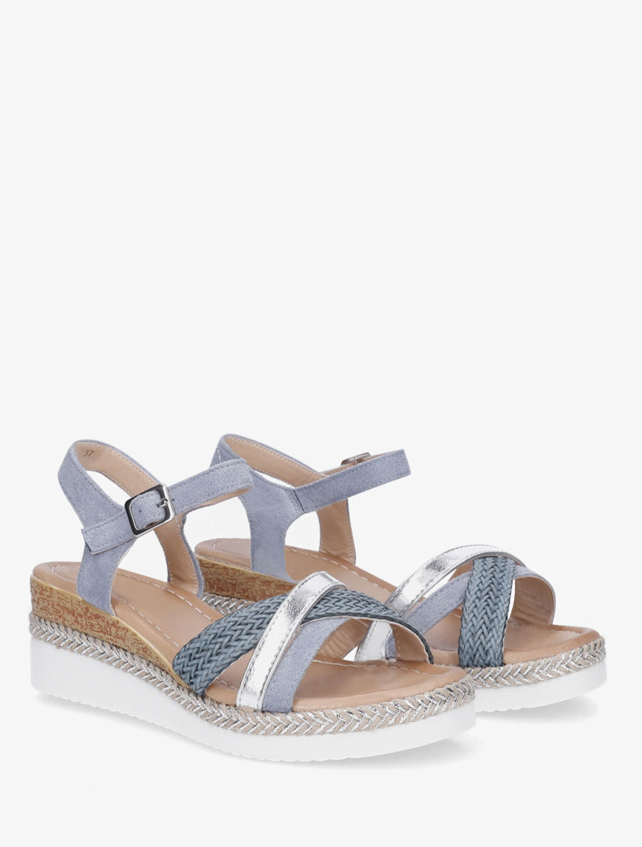 Sandales compensées à brides tressées et irisées - Bleu - 4