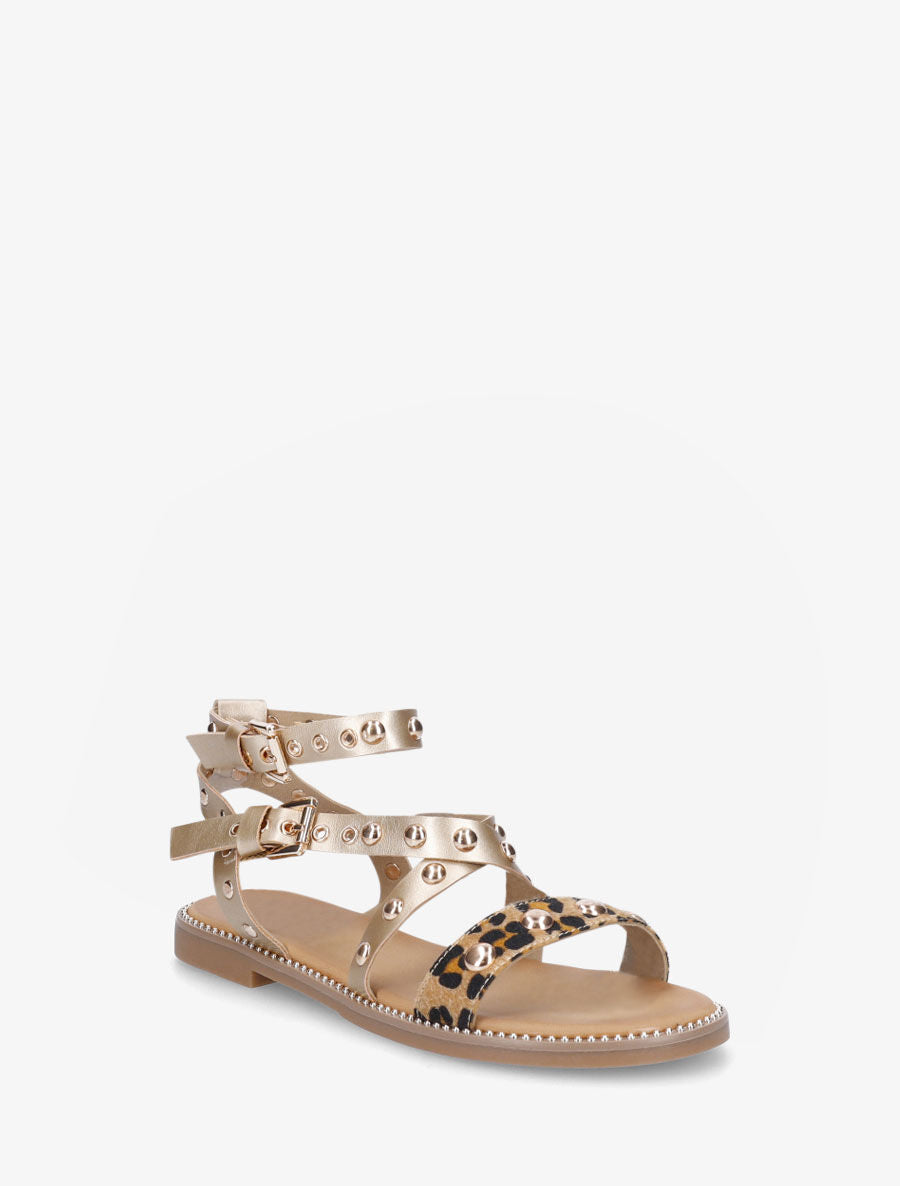 Nu-pieds léopard à clous - Or/léopard - 2