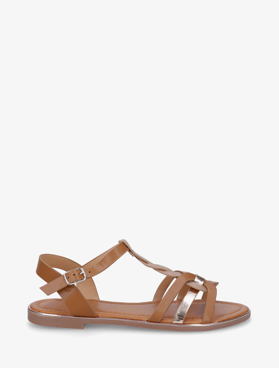 Nu-pieds irisés bride en T torsadée - Camel - 1