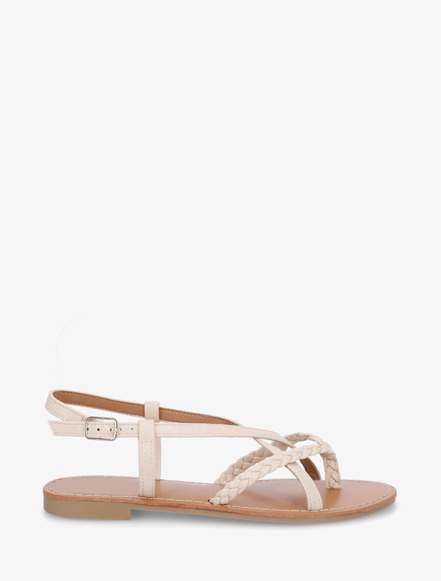 Nu-pieds croisés à tresses - Beige - 1