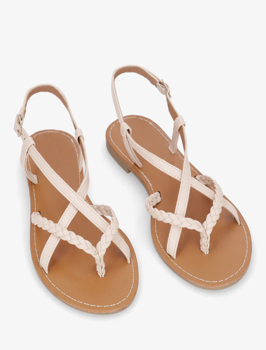 Nu-pieds croisés à tresses - Beige - 4