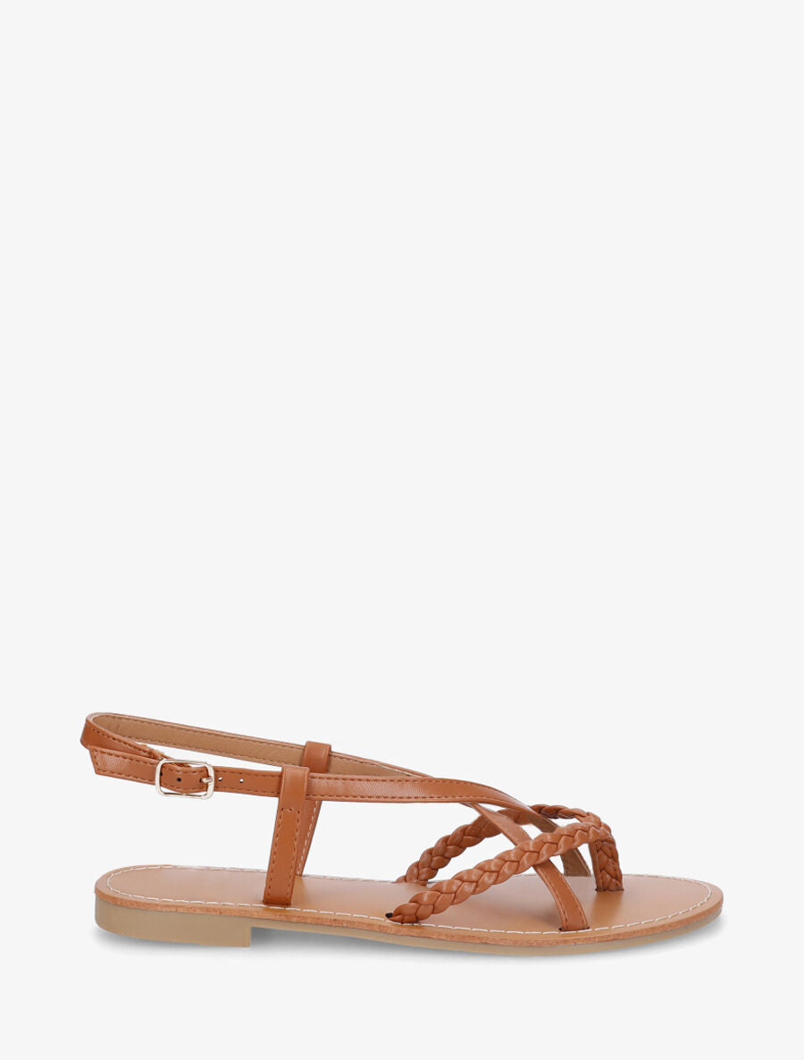 Nu-pieds croisés à tresses - Camel - 1