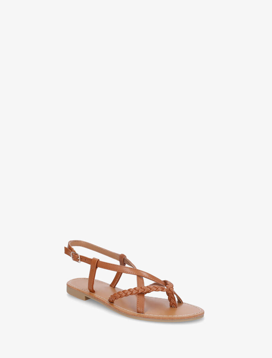 Nu-pieds croisés à tresses - Camel - 2