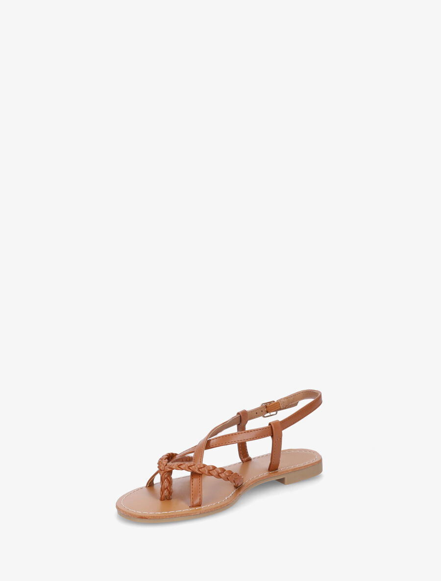 Nu-pieds croisés à tresses - Camel - 3
