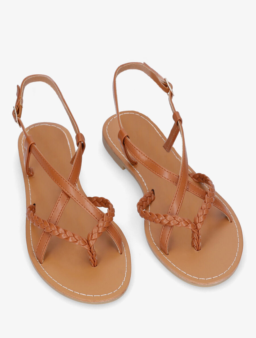 Nu-pieds croisés à tresses - Camel - 4