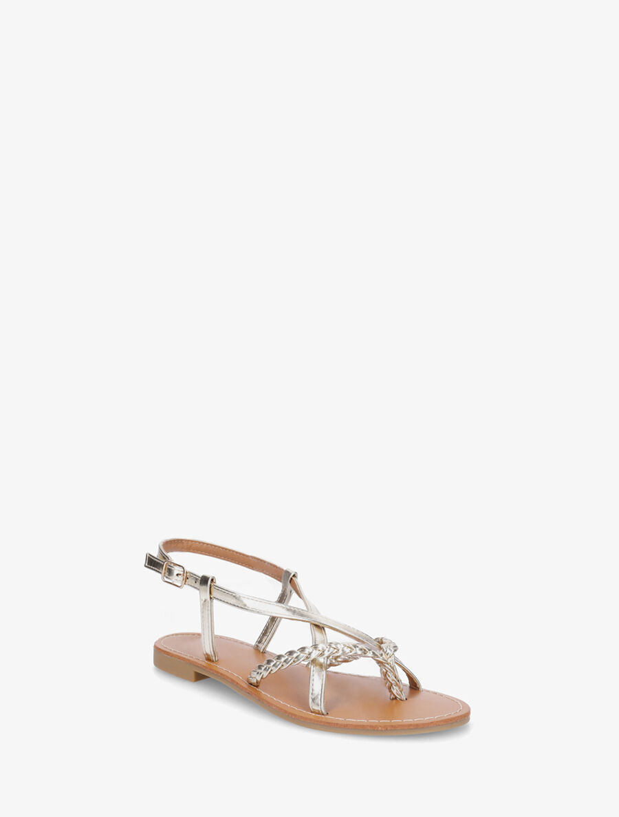 Nu-pieds croisés à tresses - Or - 2