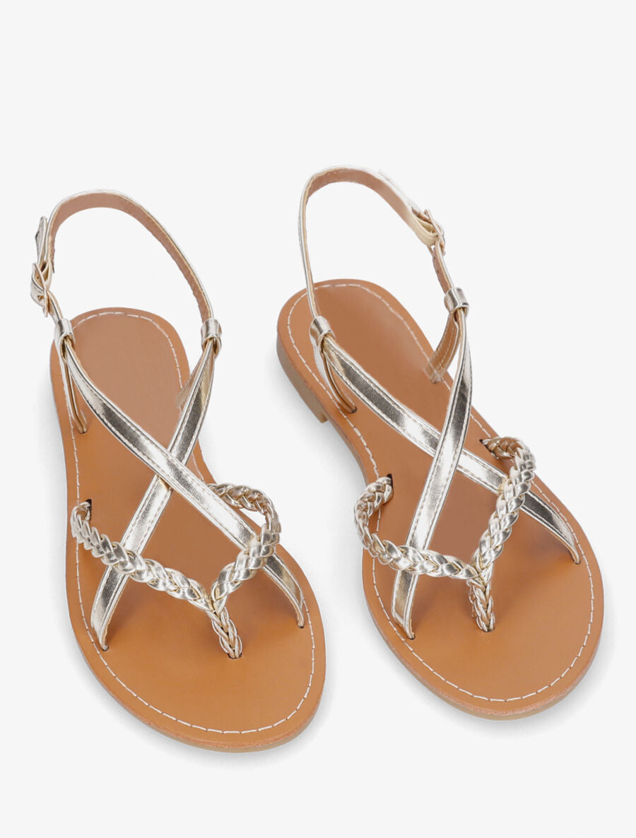 Nu-pieds croisés à tresses - Or - 4