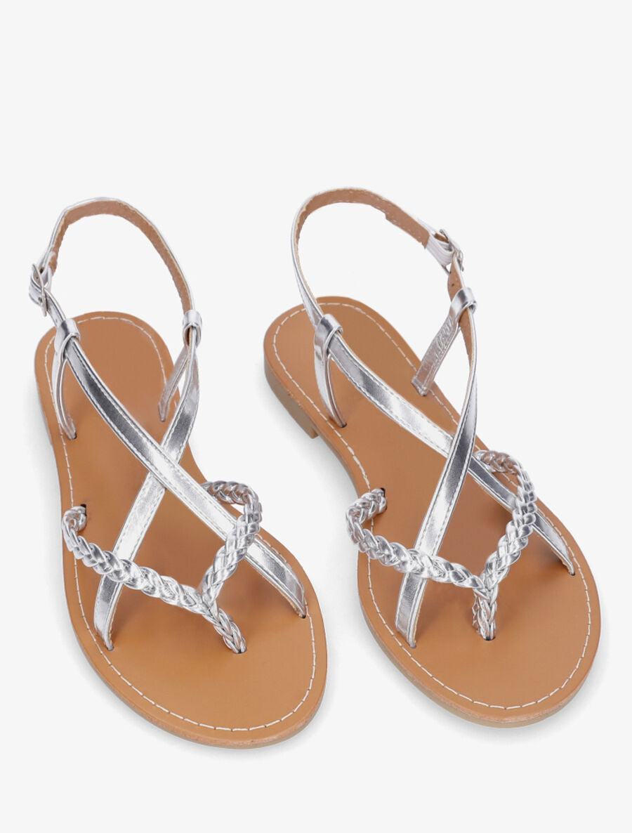 Nu-pieds croisés à tresses - Argent - 4