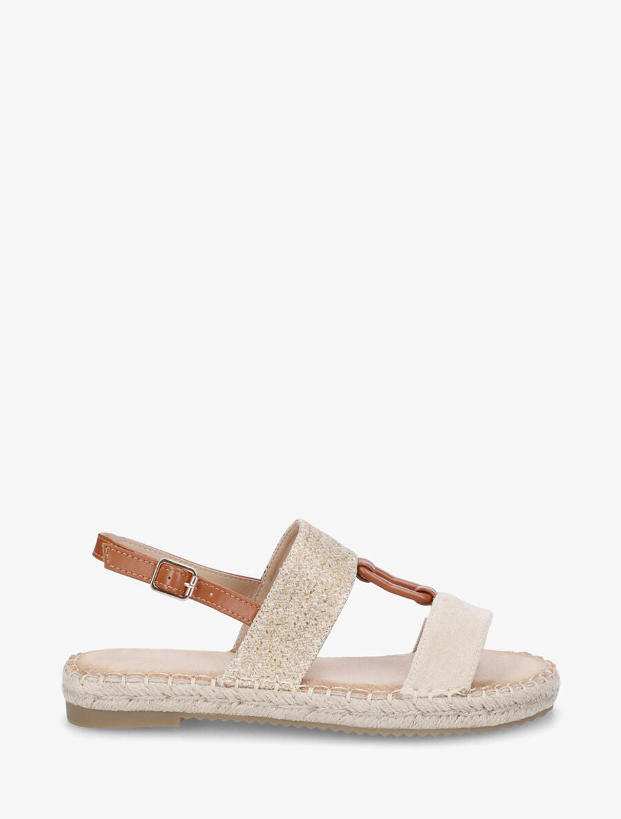 Nu-pieds bi-matière à boucle en simili - Beige - 1