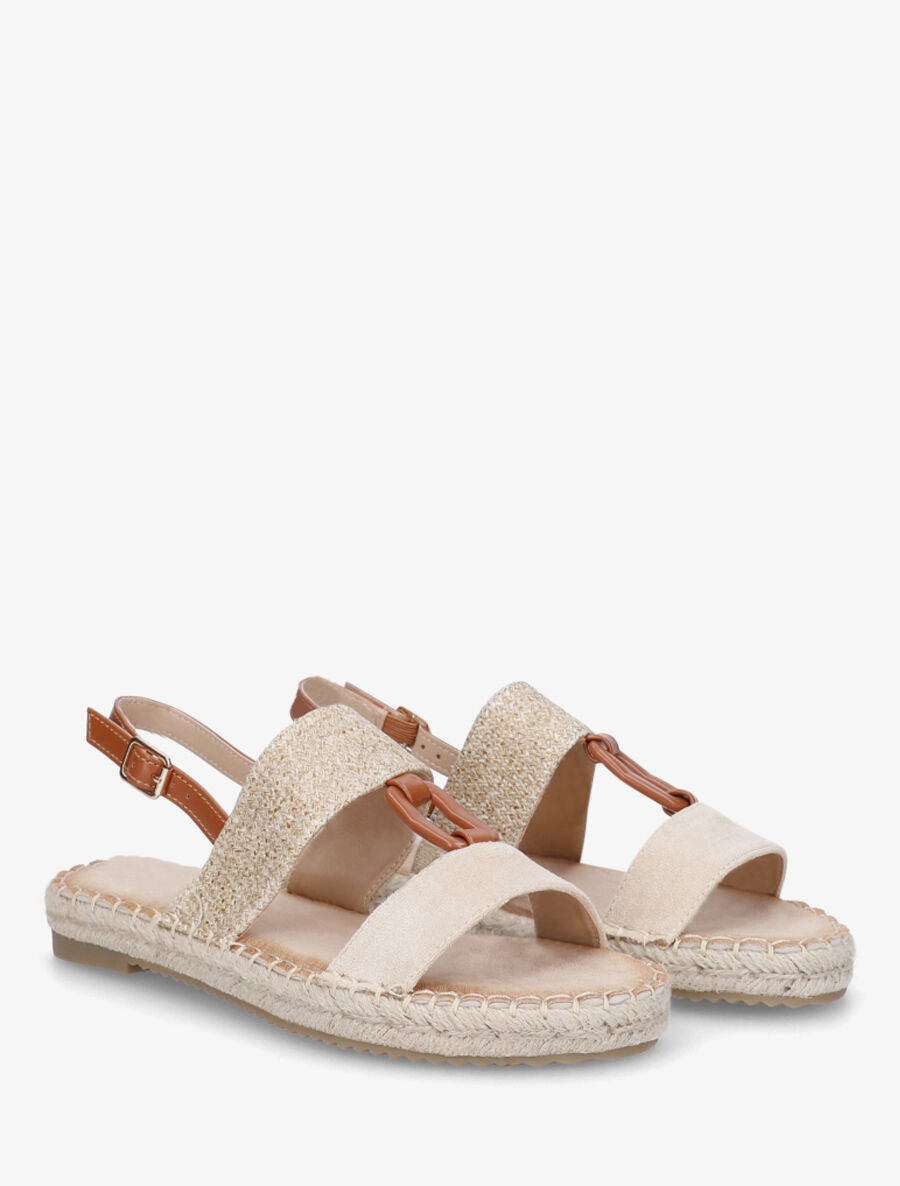Nu-pieds bi-matière à boucle en simili - Beige - 4