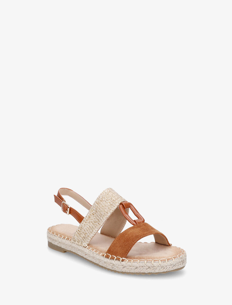 Nu-pieds bi-matière à boucle en simili - Camel - 2