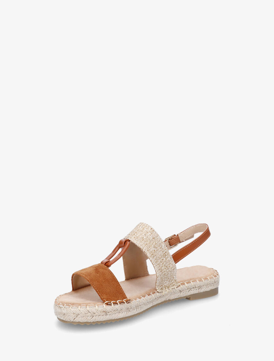 Nu-pieds bi-matière à boucle en simili - Camel - 3
