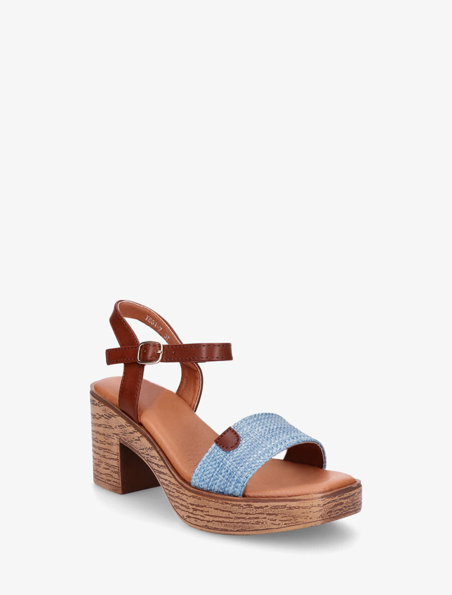 Sandales à talon effet bois - Bleu - 2