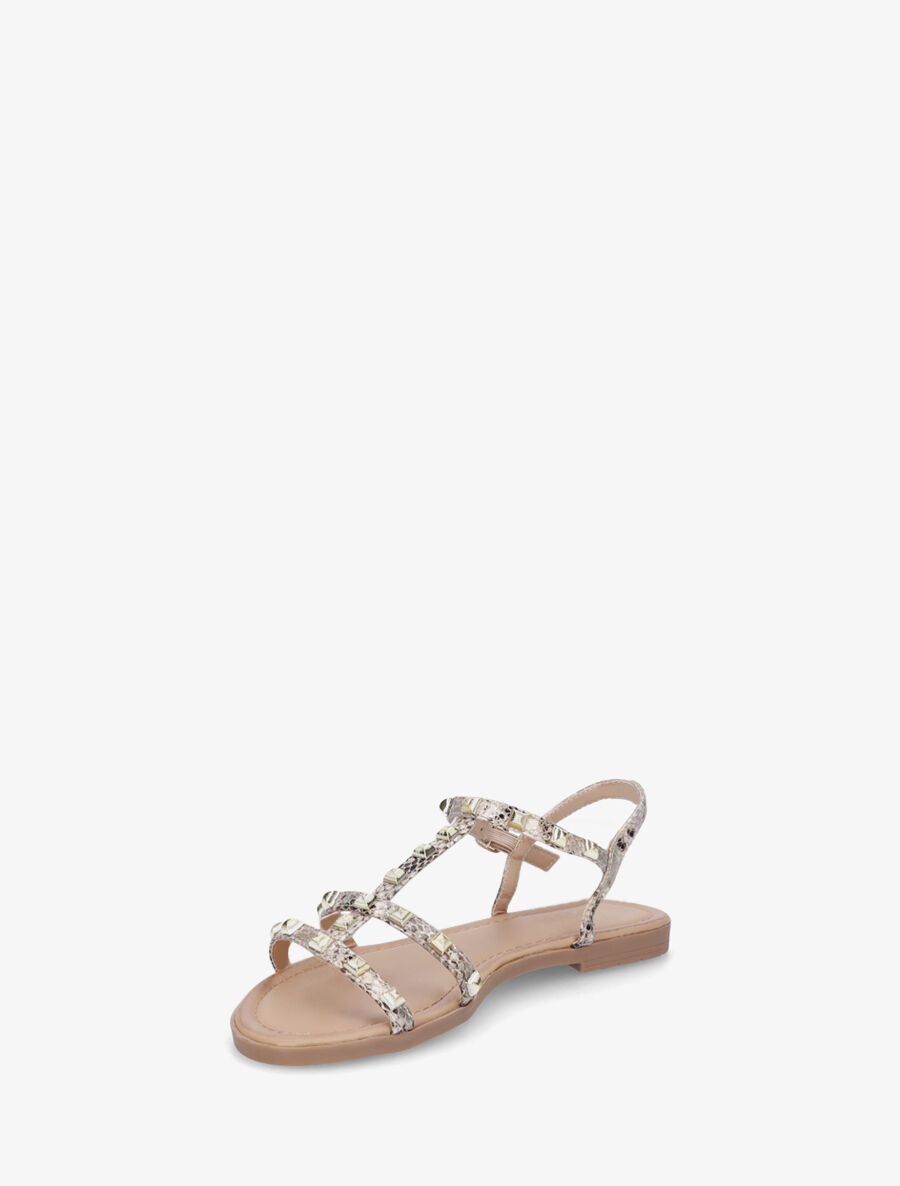 Nu-pieds plats cloutés imprimé python - Beige - 3