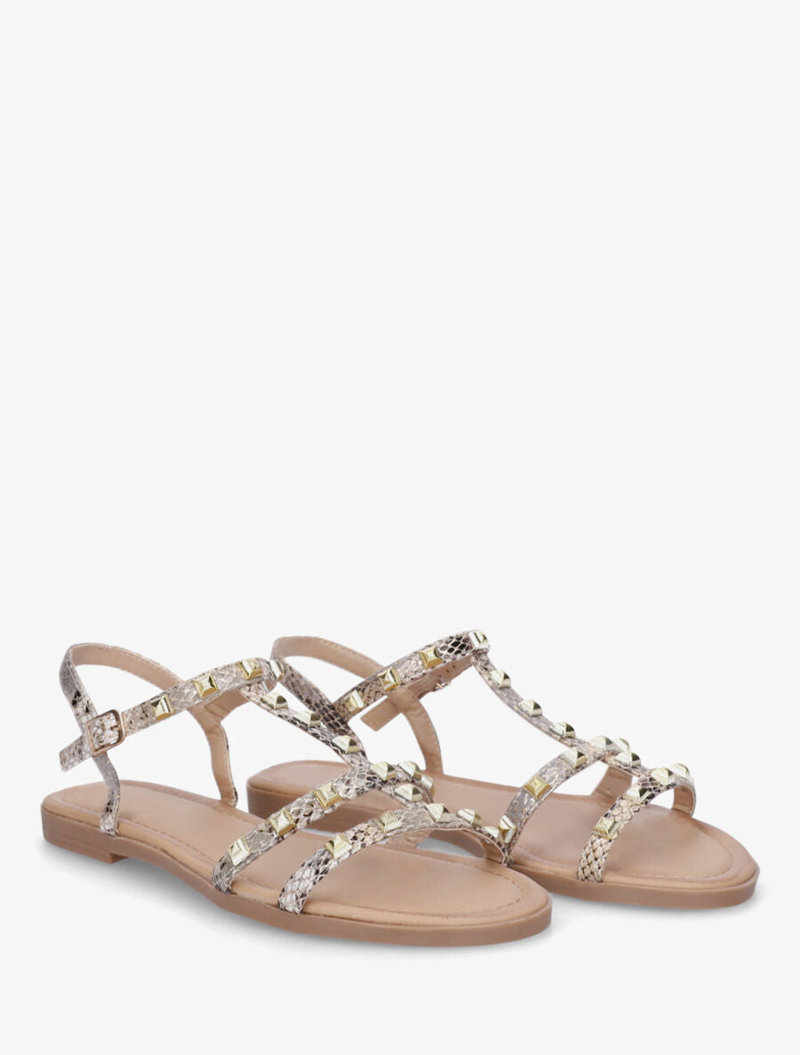 Nu-pieds plats cloutés imprimé python - Beige - 4