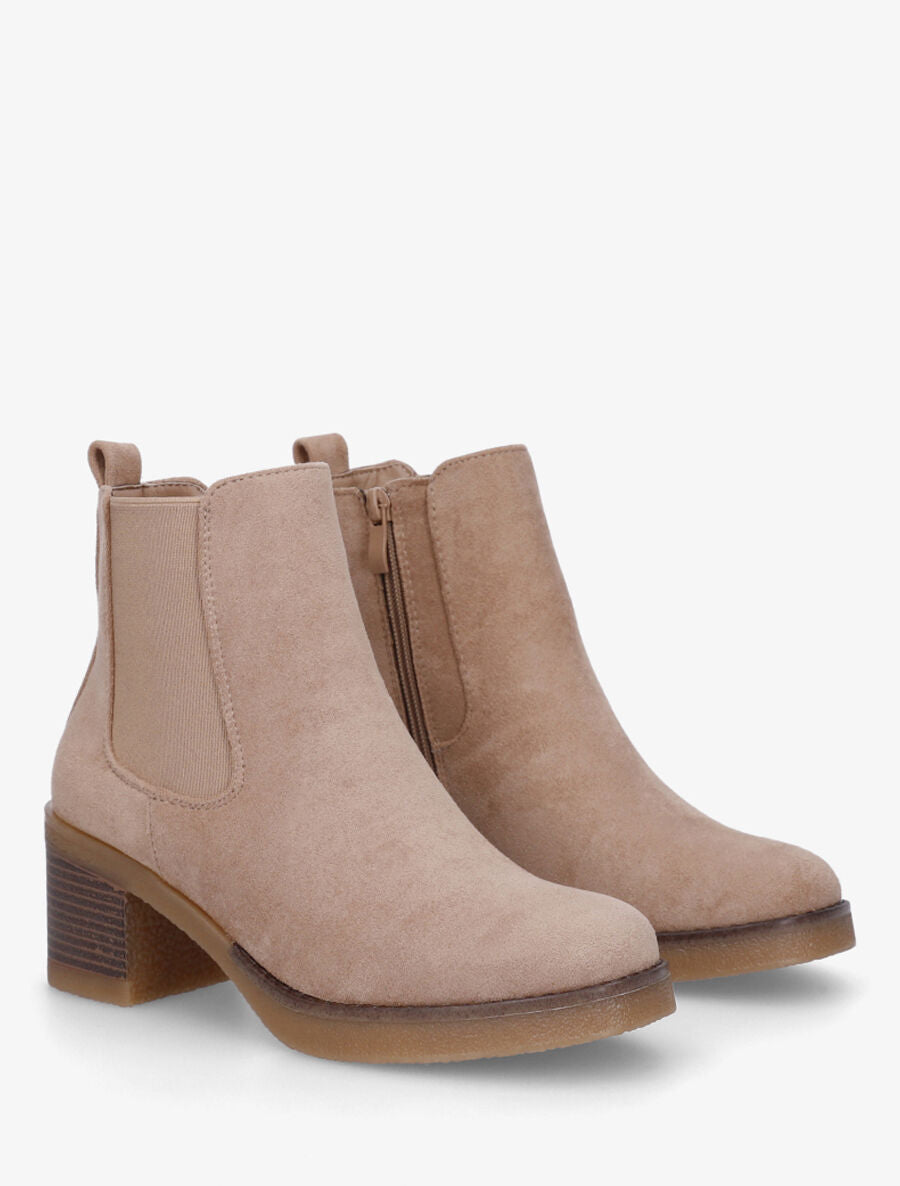 Bottines en suédine à talon - Beige foncé - 4