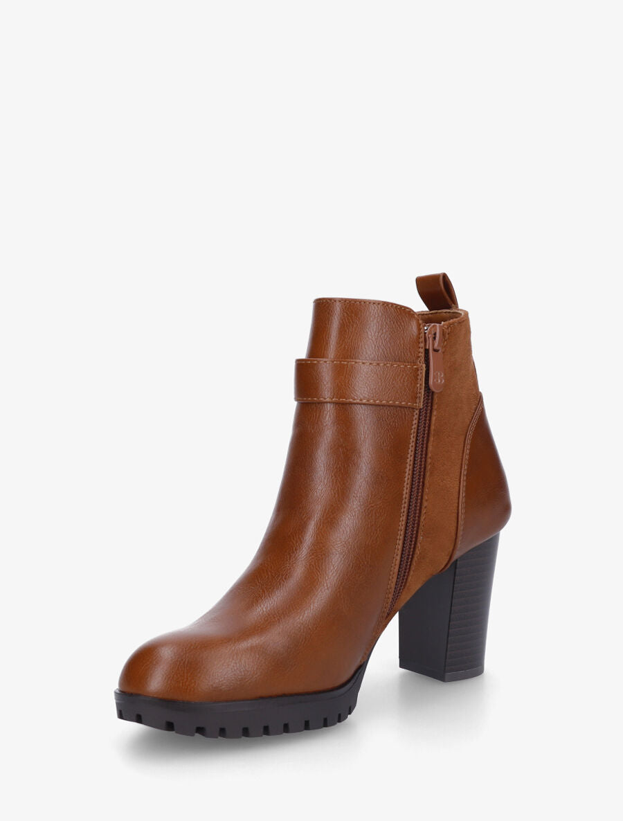 Bottines bimatière à talon haut - Camel - 3