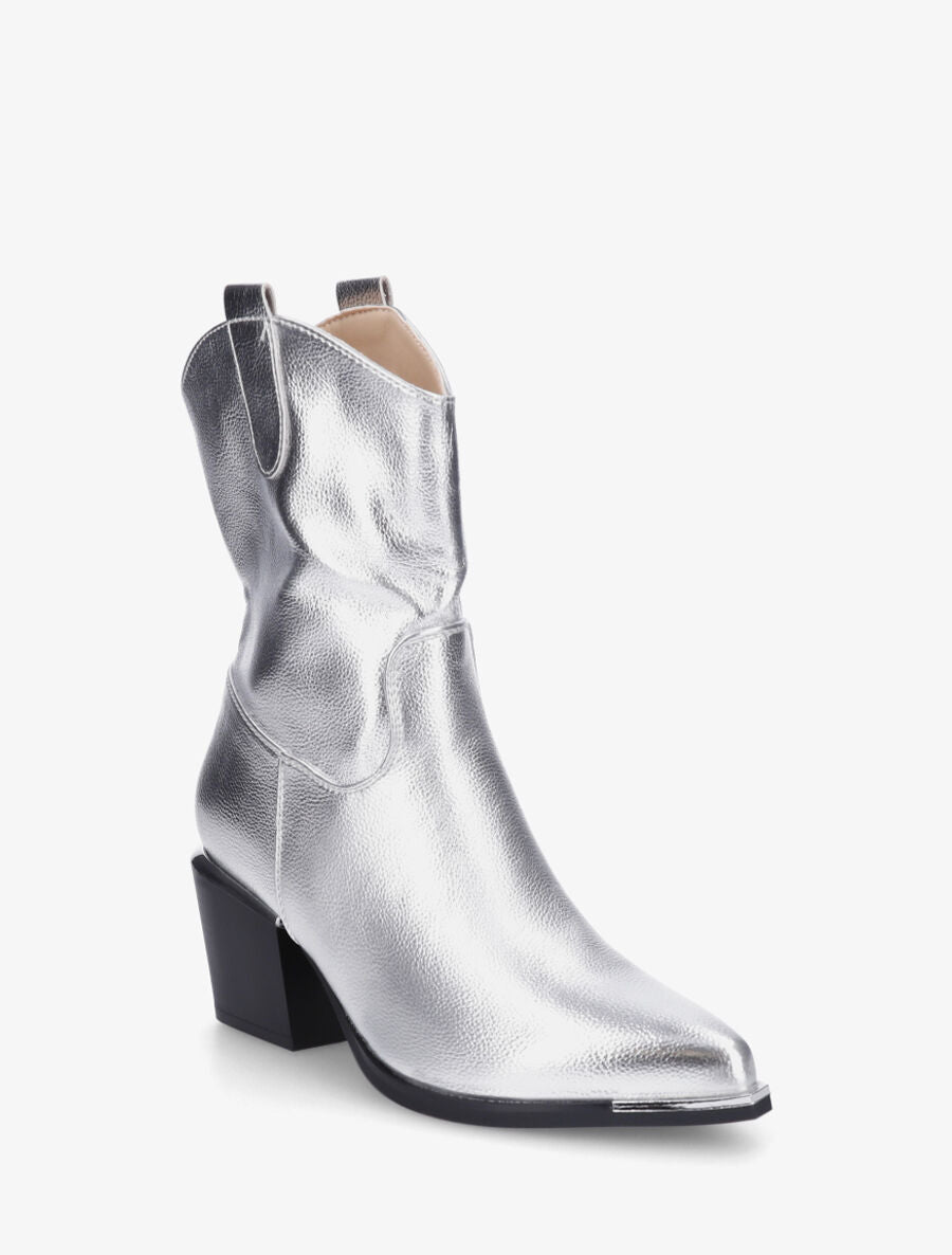Bottines style santiags en simili - Argent - 2