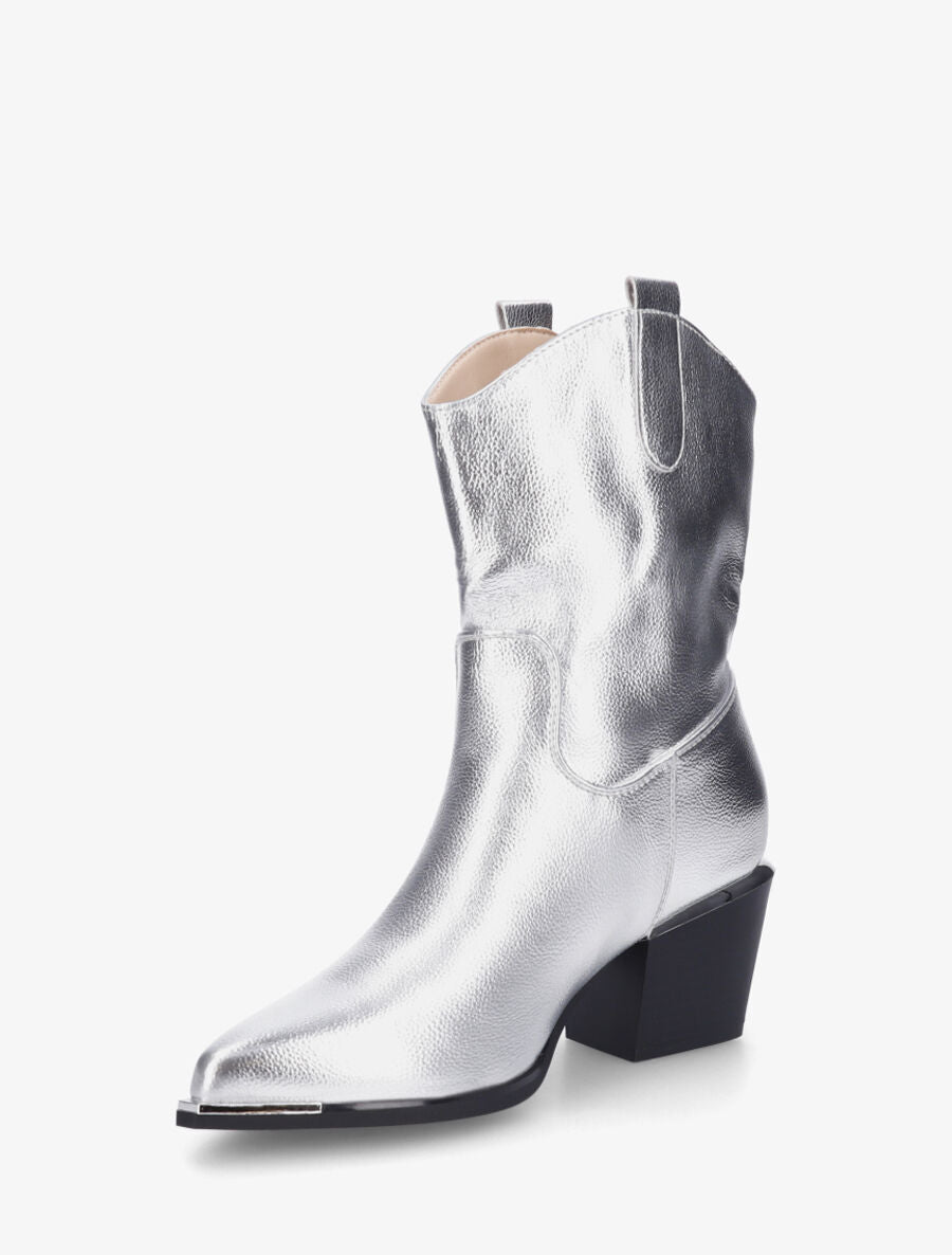 Bottines style santiags en simili - Argent - 3