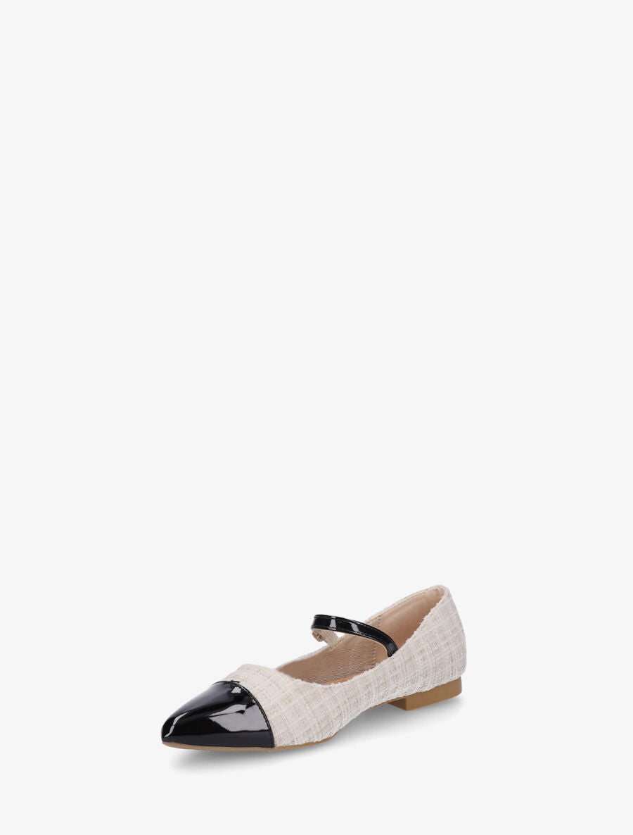 Ballerines en tissu à boucle strassée - Crème - 3