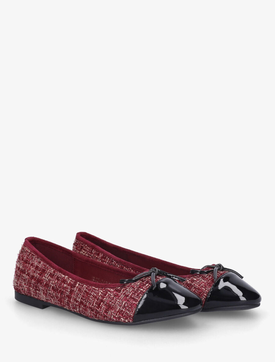 Ballerines effet tweed et nœud - Bordeaux - 4