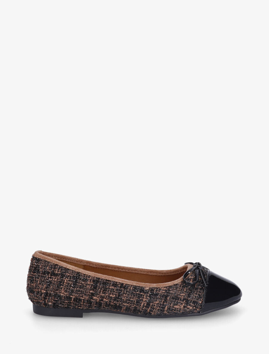 Ballerines effet tweed et nœud - Camel - 1