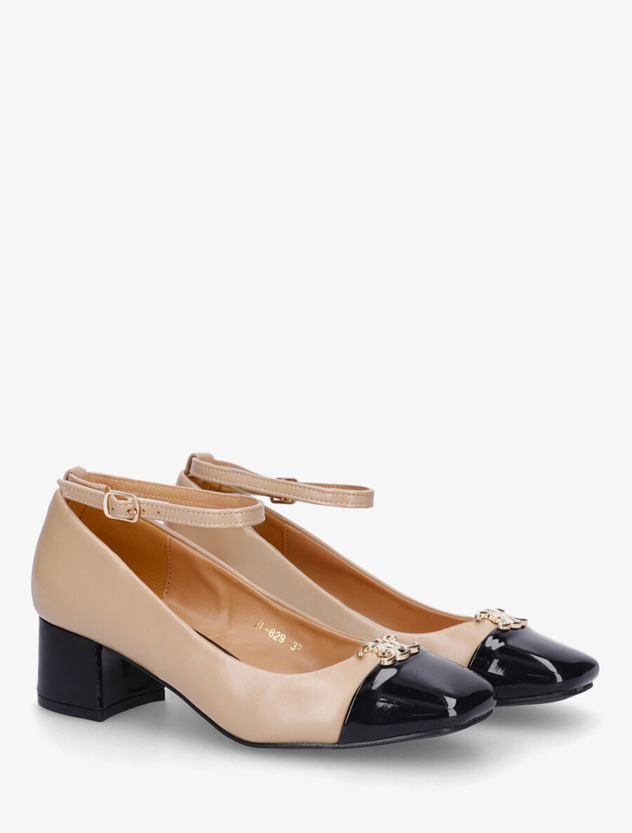 Escarpins en simili à bride - Beige - 4