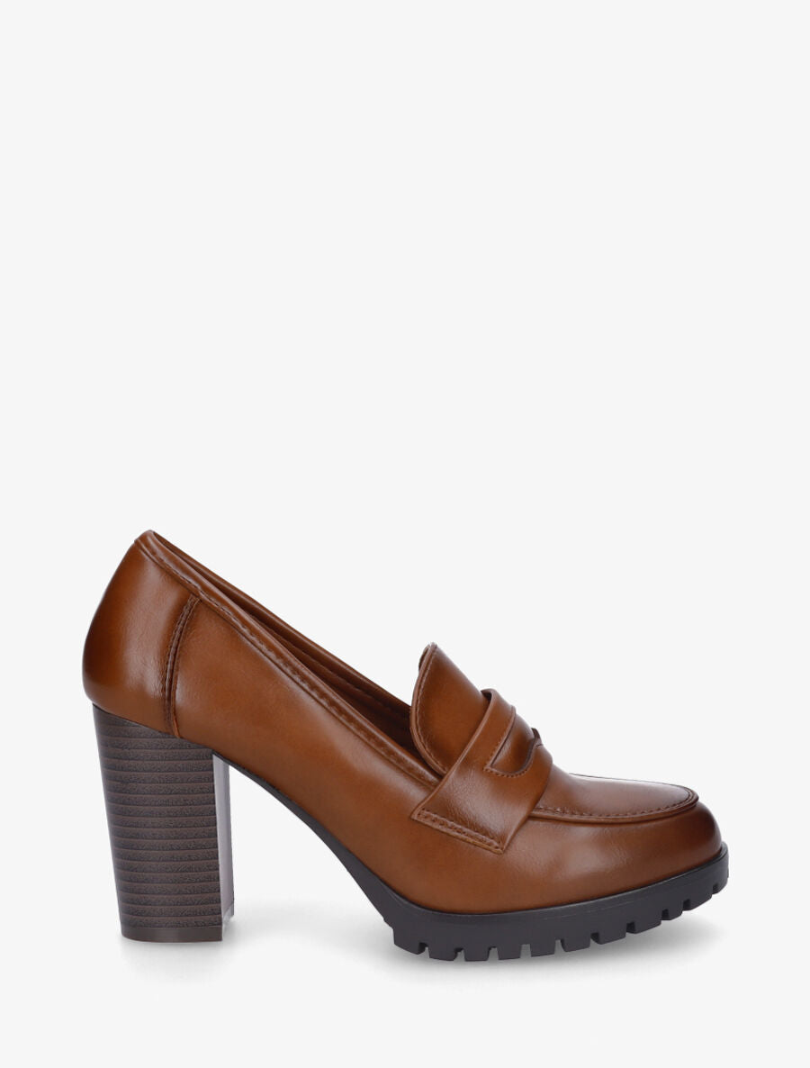 Mocassins à talon bloc - Camel - 1