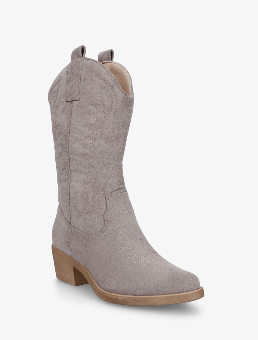 Bottines en suédine style santiags - Gris - 2