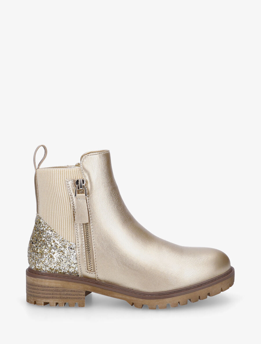 Bottines en simili nacré à contrefort pailleté et zip - Or - 1