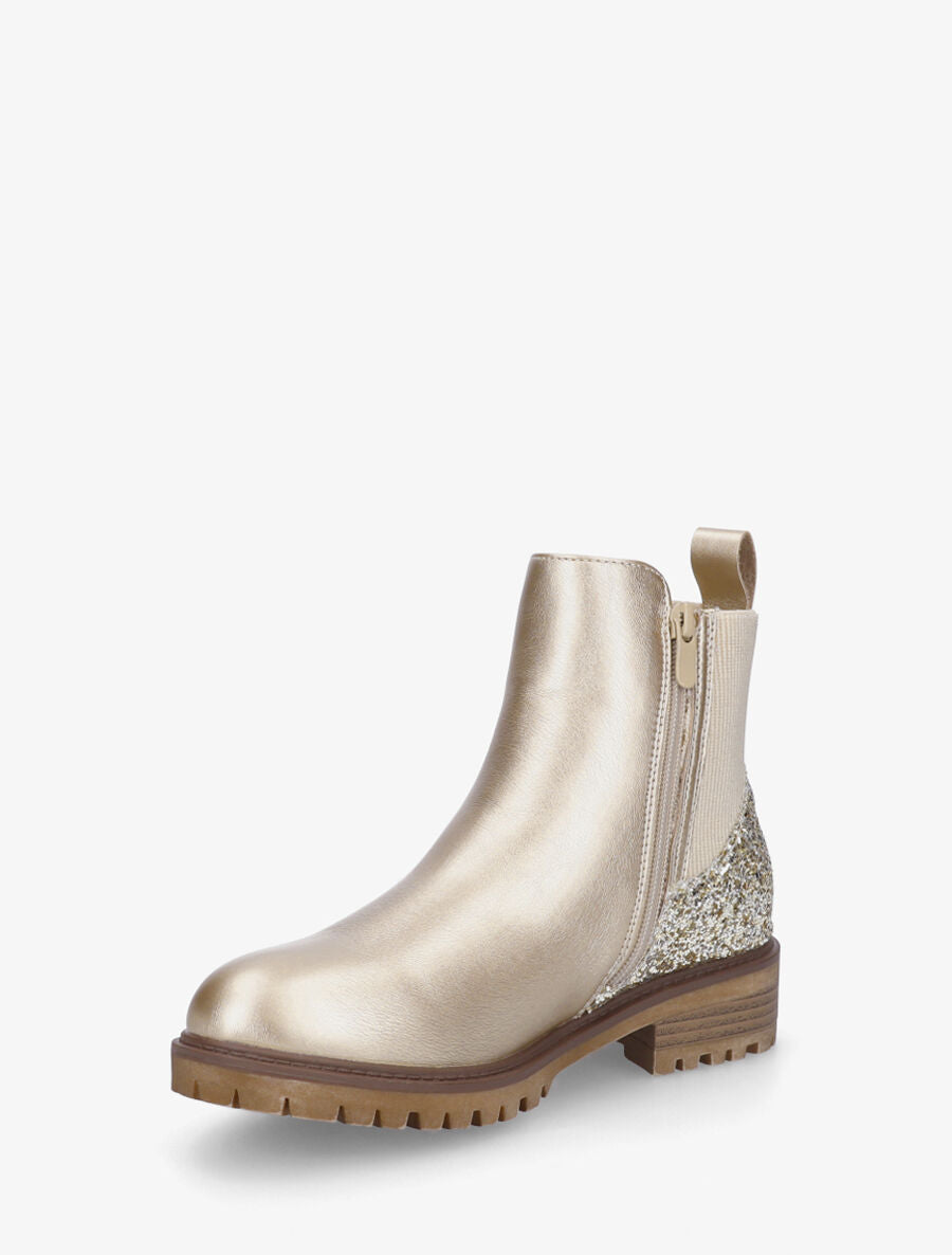 Bottines en simili nacré à contrefort pailleté et zip - Or - 3