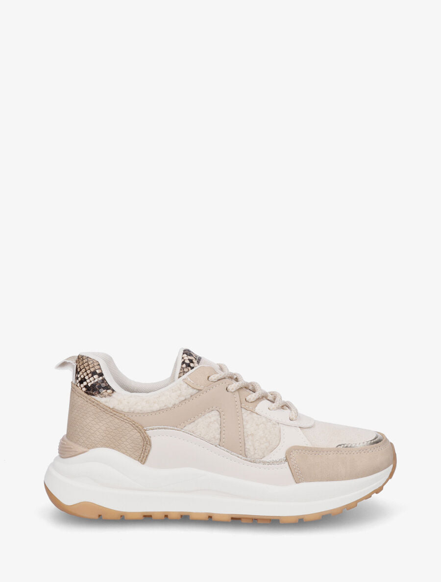 Baskets compensées multi-matières - Beige - 1