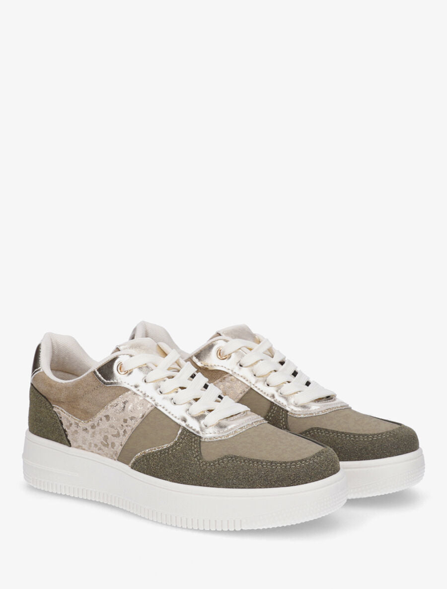 Sneakers à détail irisé et pailleté - Kaki - 4