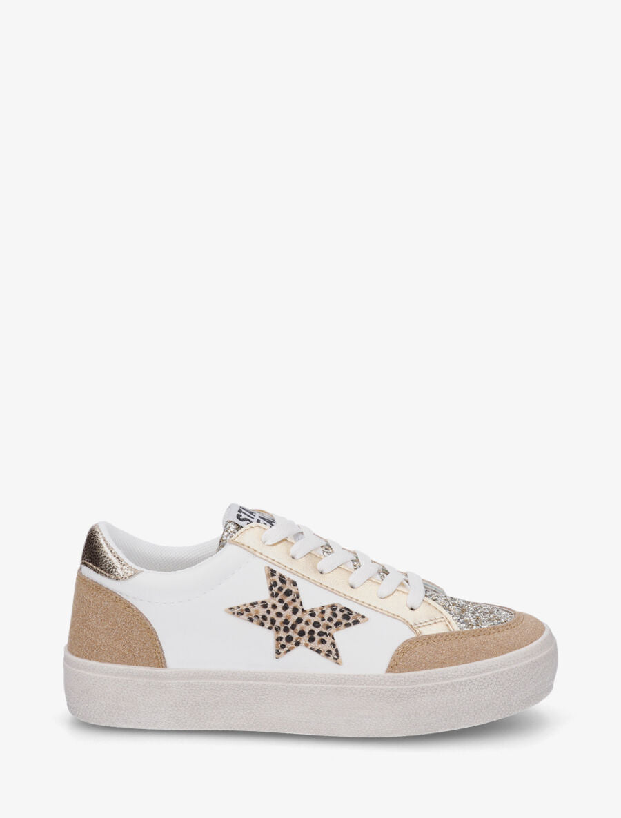 Sneakers bimatière et étoile incrustée - Taupe - 1