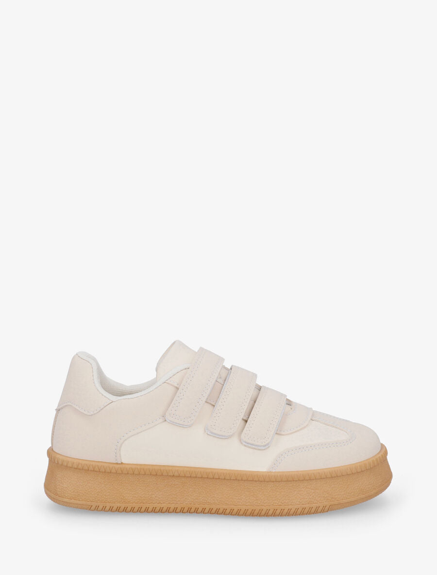 Sneakers bicolore à scratch - Beige - 1