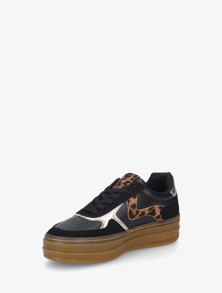 Sneakers à imprimé léopard et semelle épaisse - Noir - 3