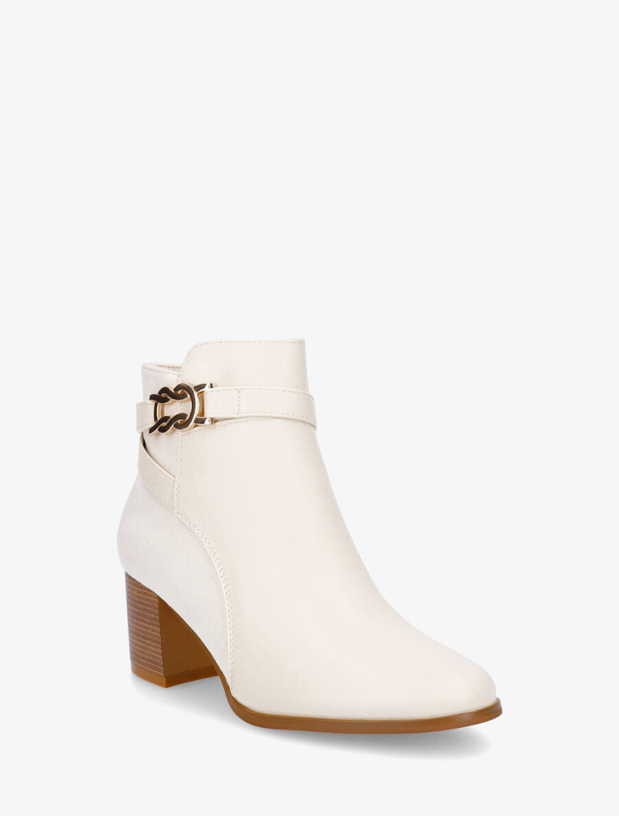 Bottines à talon et boucle décorative - Beige - 2