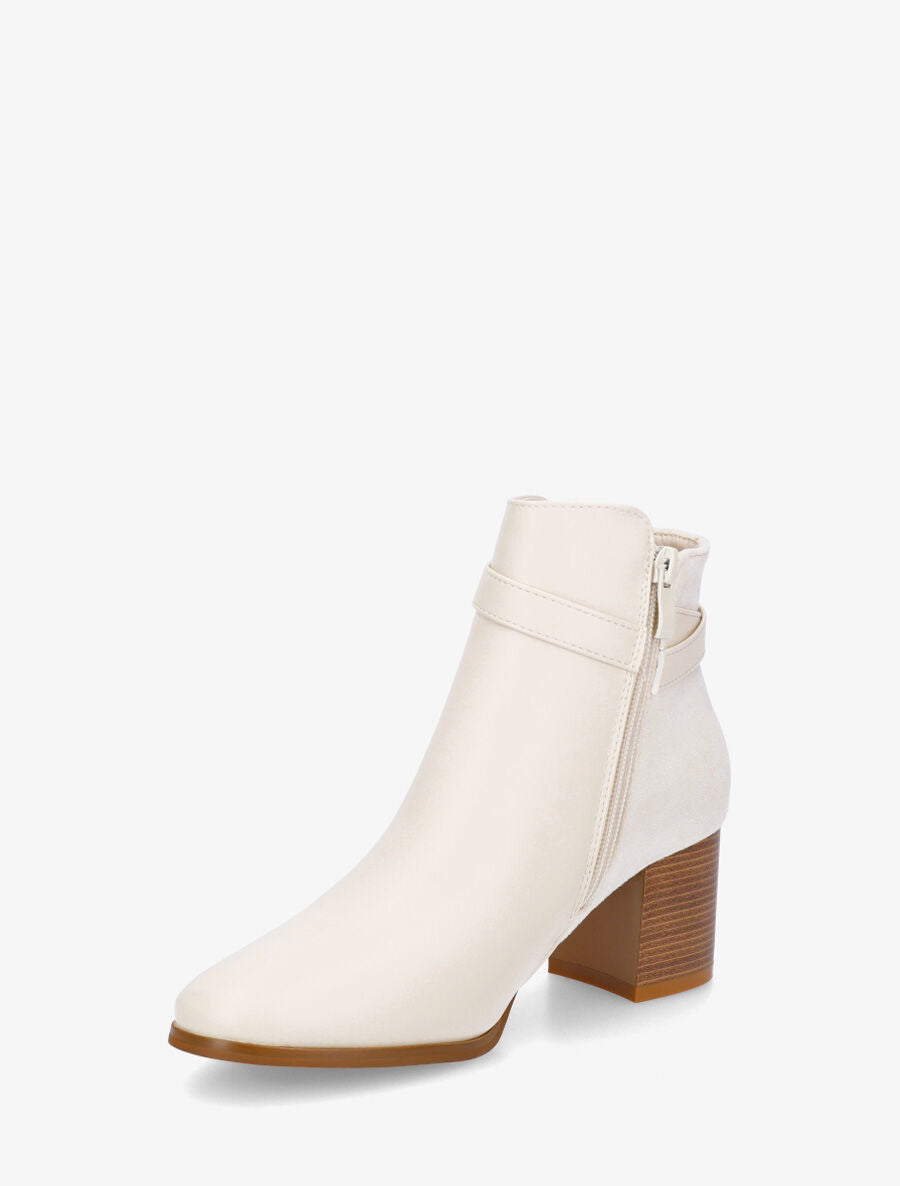 Bottines à talon et boucle décorative - Beige - 3