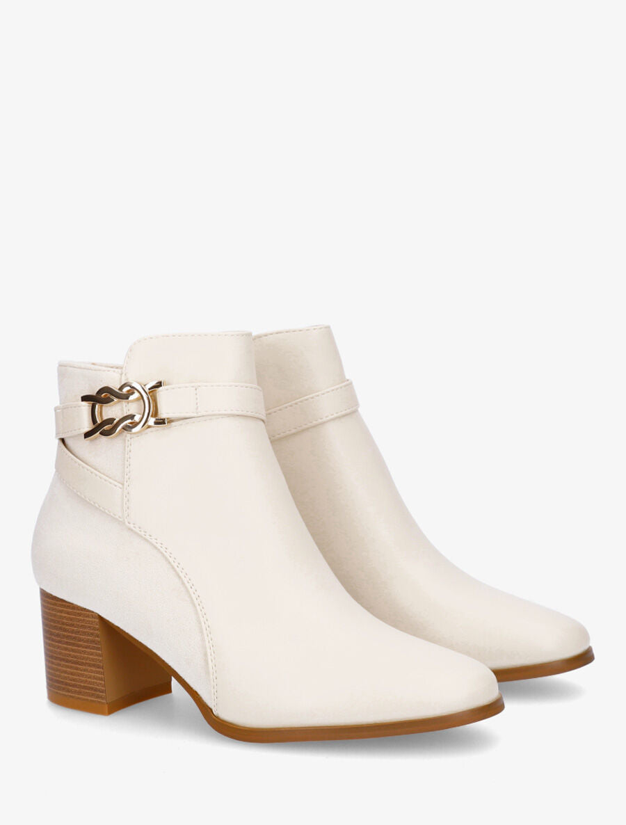 Bottines à talon et boucle décorative - Beige - 4