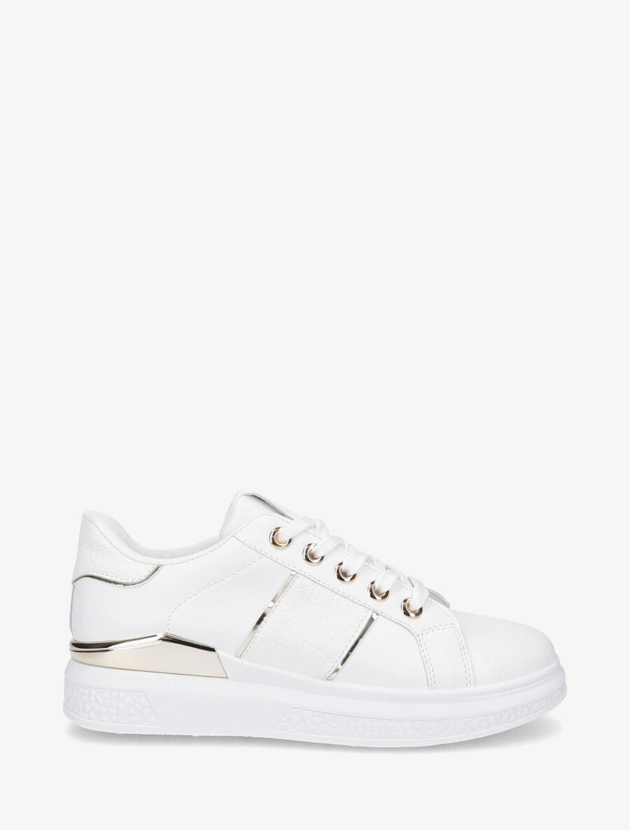 Sneakers à semelle texturée et empiècement métallique - Blanc - 1