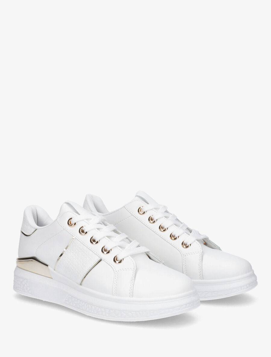 Sneakers à semelle texturée et empiècement métallique - Blanc - 4