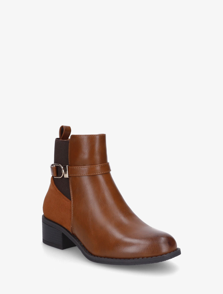 Bottines bimatière à bande élastiquée - Camel - 2